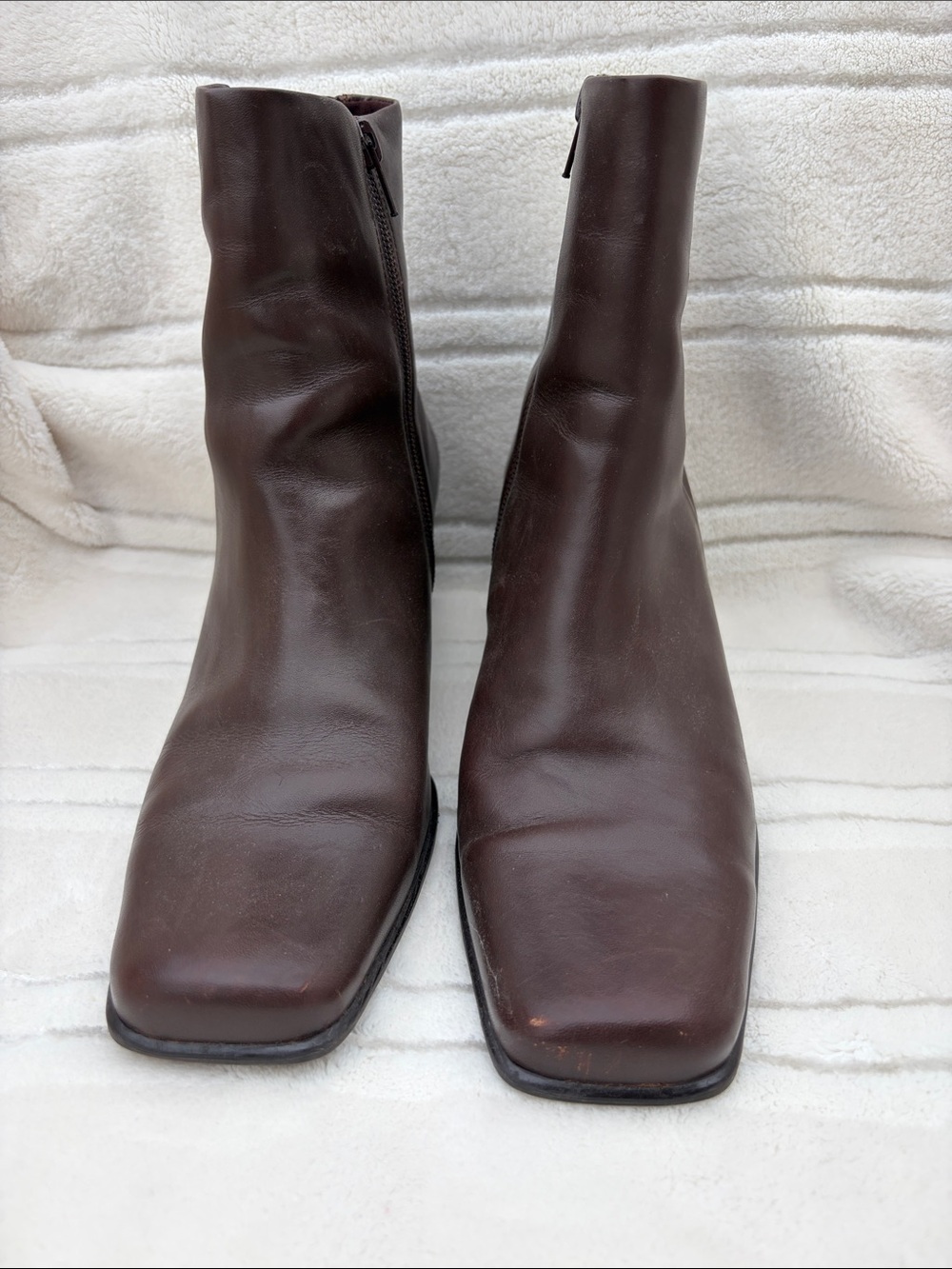 Diba Square Toe Brown Leather Ankle Boots Size 9